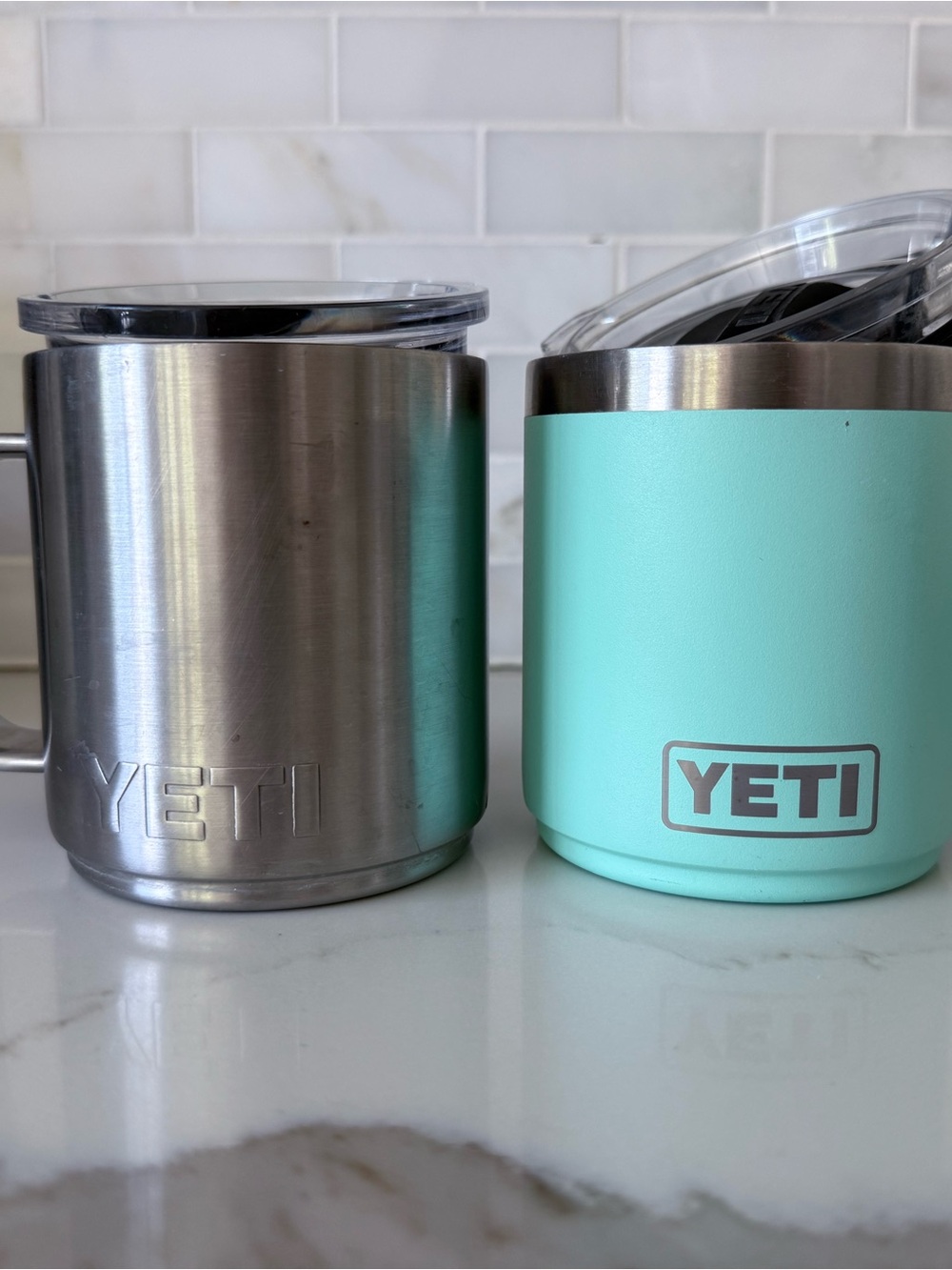 Yeti Stackable Rambler Mugs - Stainless Steel & Seafoam Mint